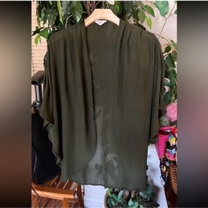Style Rack Green Asymmetrical Short Sleeve Cardigan Blouse